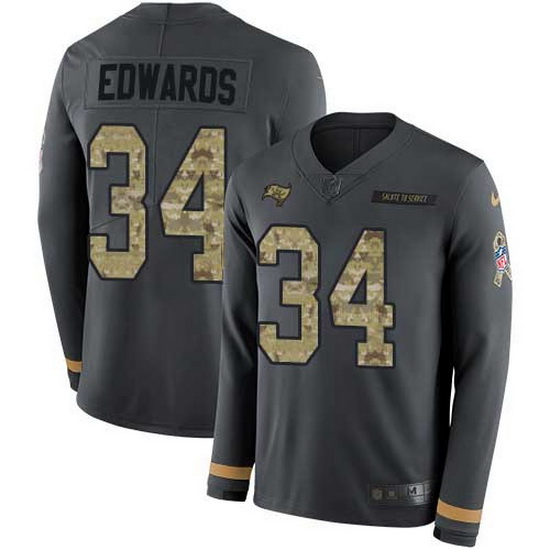 Nike Buccaneers 34 Mike Edwards Anthracite Salute to Service Men Stitched NFL Limited Therma Long Sl