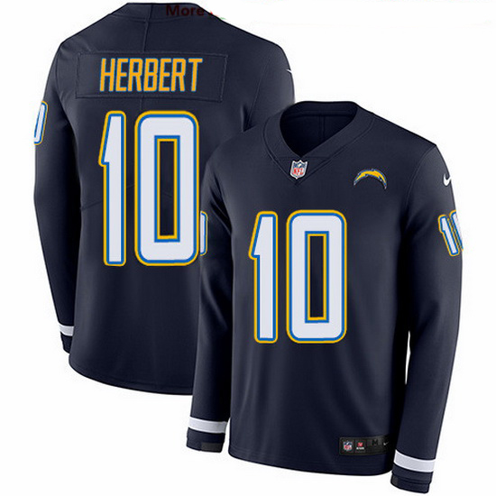 Nike Chargers 10 Justin Herbert Navy Blue Team Color Men Stitched NFL Limited Therma Long Sleeve Jer