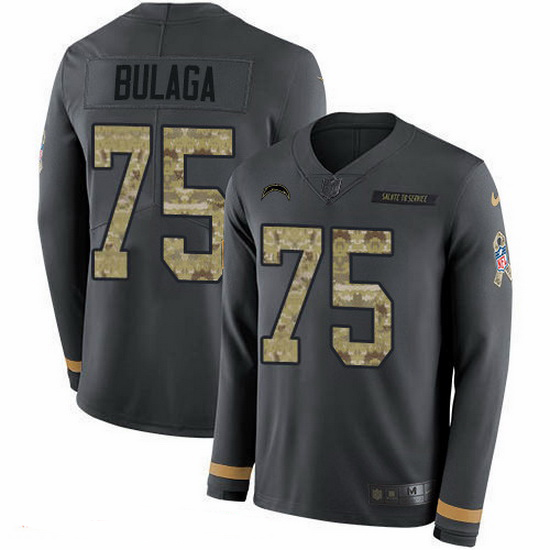 Nike Chargers 75 Bryan Bulaga Anthracite Salute to Service Men Stitched NFL Limited Therma Long Slee