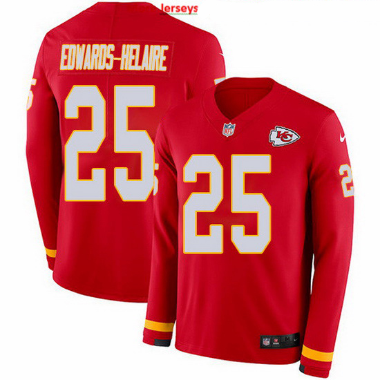 Nike Chiefs 25 Clyde Edwards Helaire Red Team Color Men Stitched NFL Limited Therma Long Sleeve Jers