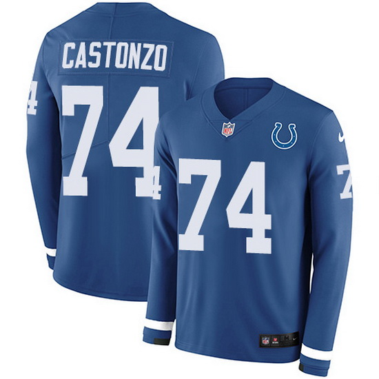 Nike Colts 74 Anthony Castonzo Royal Blue Team Color Men Stitched NFL Limited Therma Long Sleeve Jer