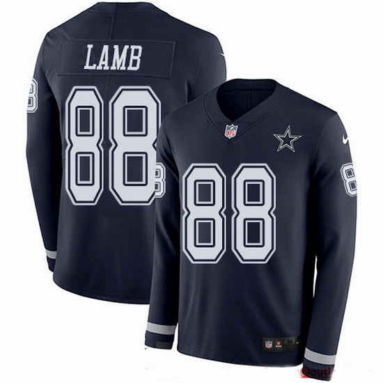 Nike Cowboys 88 CeeDee Lamb Navy Blue Team Color Men Stitched NFL Limited Therma Long Sleeve Jersey