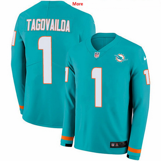 Nike Dolphins 1 Tua Tagovailoa Aqua Green Team Color Men Stitched NFL Limited Therma Long Sleeve Jer