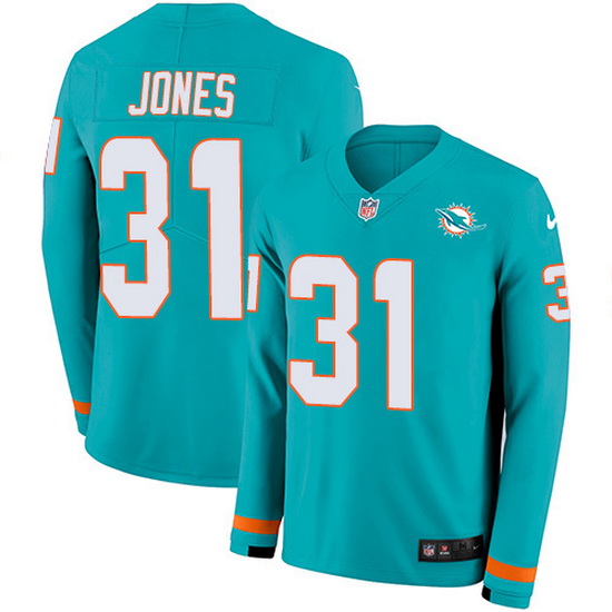 Nike Dolphins 31 Byron Jones Aqua Green Team Color Men Stitched NFL Limited Therma Long Sleeve Jerse