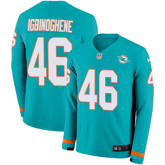 Nike Dolphins 46 Noah Igbinoghene Aqua Green Team Color Men Stitched NFL Limited Therma Long Sleeve 