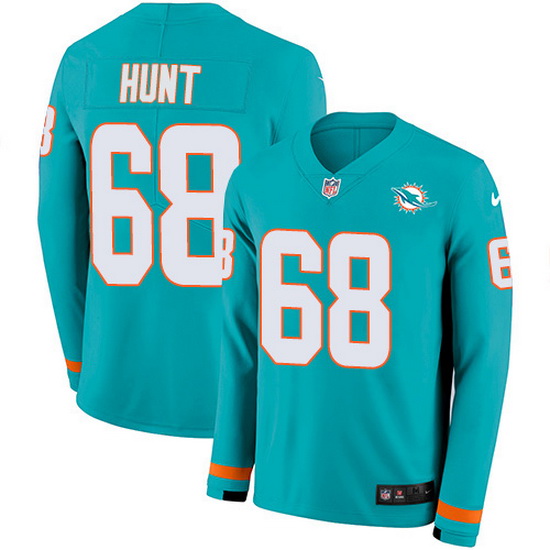 Nike Dolphins 68 Robert Hunt Aqua Green Team Color Men Stitched NFL Limited Therma Long Sleeve Jerse