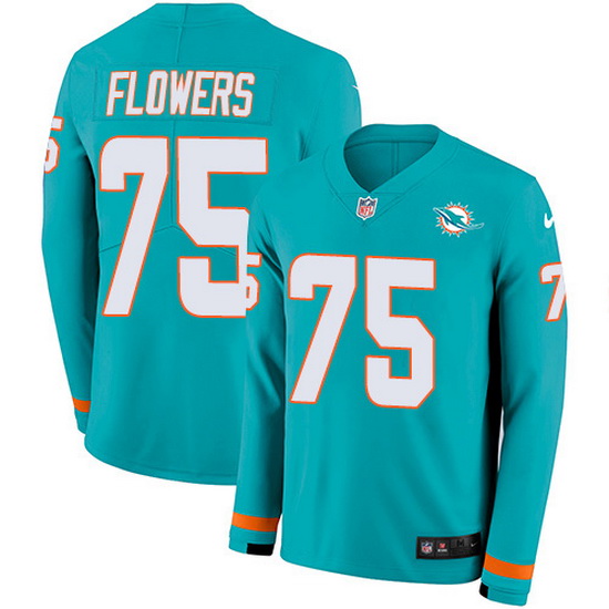 Nike Dolphins 75 Ereck Flowers Aqua Green Team Color Men Stitched NFL Limited Therma Long Sleeve Jer