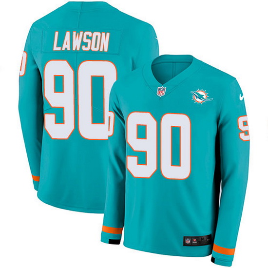 Nike Dolphins 90 Shaq Lawson Aqua Green Team Color Men Stitched NFL Limited Therma Long Sleeve Jerse