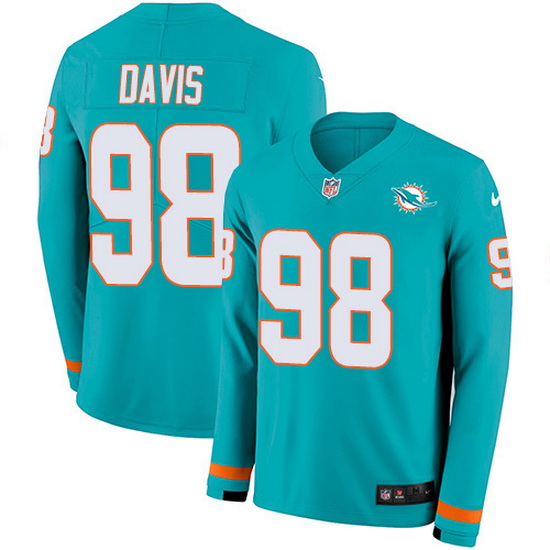 Nike Dolphins 98 Raekwon Davis Aqua Green Team Color Men Stitched NFL Limited Therma Long Sleeve Jer