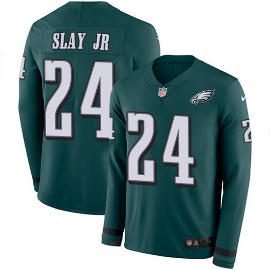 Nike Eagles 24 Darius Slay Jr Green Team Color Men Stitched NFL Limited Therma Long Sleeve Jersey