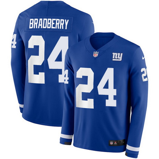 Nike Giants 24 James Bradberry Royal Blue Team Color Men Stitched NFL Limited Therma Long Sleeve Jer