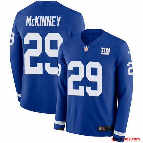 Nike Giants 29 Xavier McKinney Royal Blue Team Color Men Stitched NFL Limited Therma Long Sleeve Jer