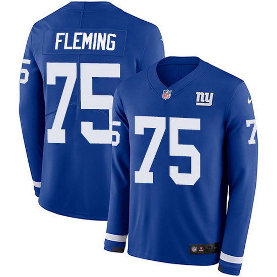 Nike Giants 75 Cameron Fleming Royal Blue Team Color Men Stitched NFL Limited Therma Long Sleeve Jer