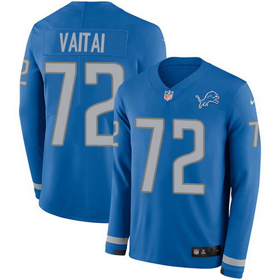 Nike Lions 72 Halapoulivaati Vaitai Blue Team Color Men Stitched NFL Limited Therma Long Sleeve Jers