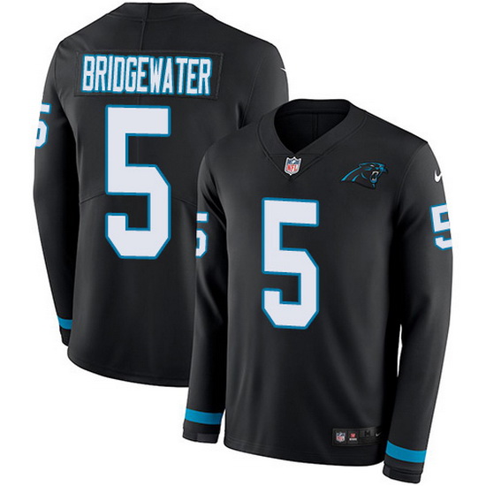 Nike Panthers 5 Teddy Bridgewater Black Team Color Men Stitched NFL Limited Therma Long Sleeve Jerse