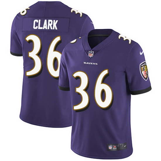 Nike Ravens 36 Chuck Clark Purple Team Color Men Stitched NFL Vapor Untouchable Limited Jersey