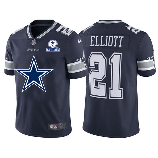 Dallas Cowboys 21 Ezekiel Elliott Navy Blue Men Nike Big Team Logo With Established In 1960 Patch Va