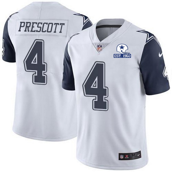 Nike Cowboys 4 Dak Prescott White Men Stitched With Established In 1960 Patch NFL Limited Rush Jerse