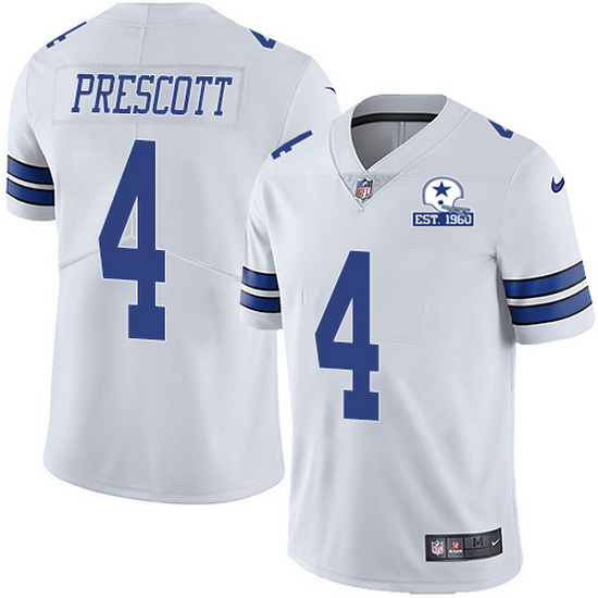 Nike Cowboys 4 Dak Prescott White Men Stitched With Established In 1960 Patch NFL Vapor Untouchable 