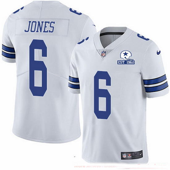 Nike Cowboys 6 Chris Jones White Men Stitched With Established In 1960 Patch NFL Vapor Untouchable L