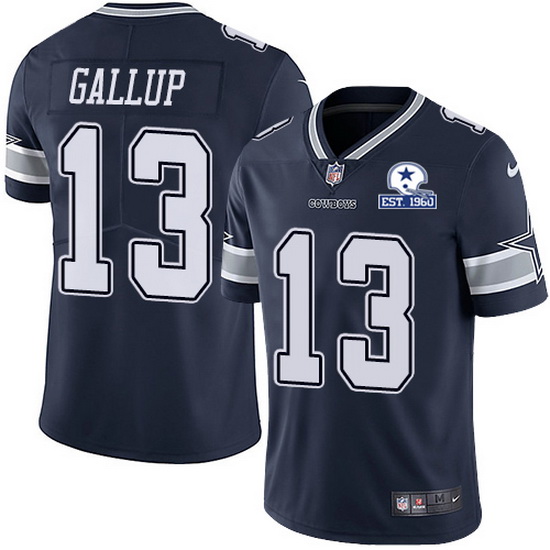 Nike Cowboys 13 Michael Gallup Navy Blue Team Color Men Stitched With Established In 1960 Patch NFL 