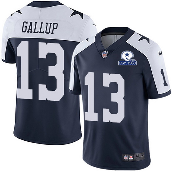 Nike Cowboys 13 Michael Gallup Navy Blue Thanksgiving Men Stitched With Established In 1960 Patch NF