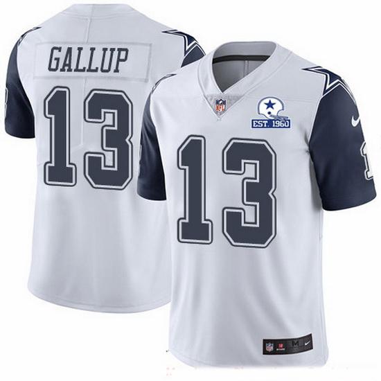 Nike Cowboys 13 Michael Gallup White Men Stitched With Established In 1960 Patch NFL Limited Rush Je