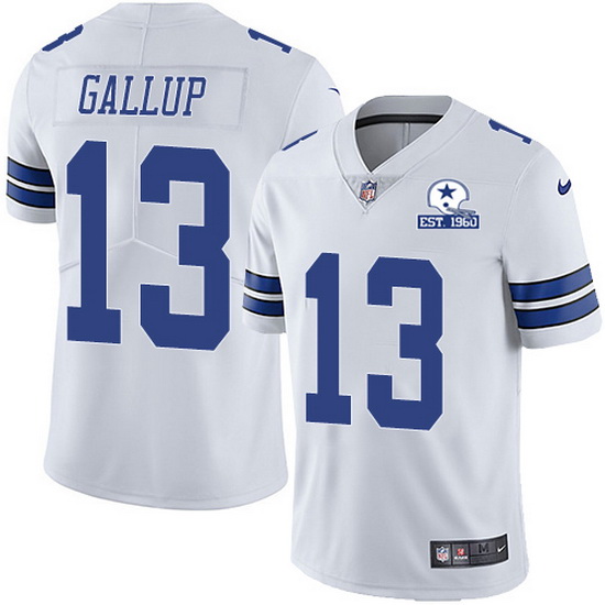 Nike Cowboys 13 Michael Gallup White Men Stitched With Established In 1960 Patch NFL Vapor Untouchab