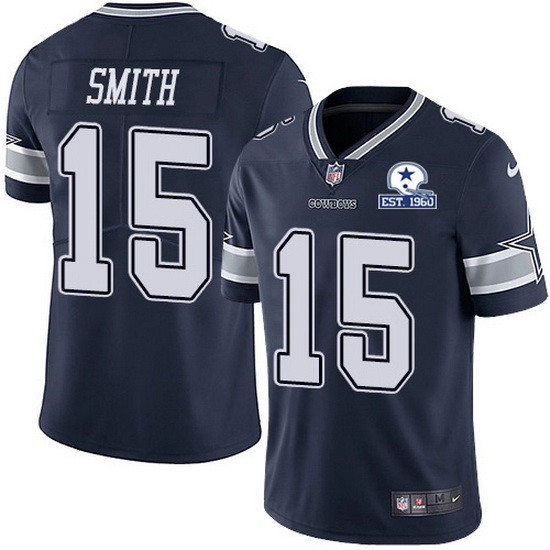 Nike Cowboys 15 Devin Smith Navy Blue Team Color Men Stitched With Established In 1960 Patch NFL Vap