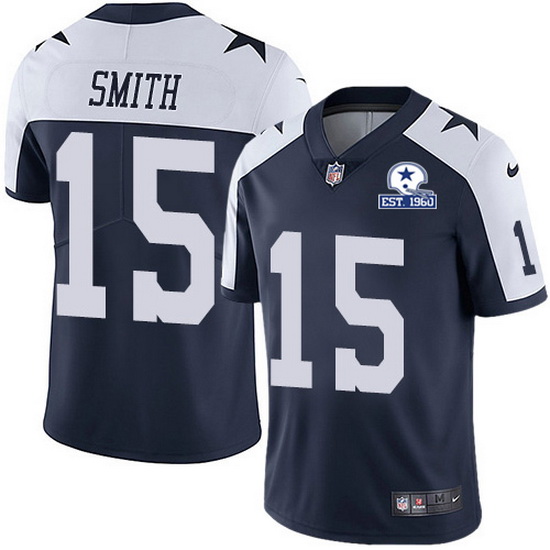 Nike Cowboys 15 Devin Smith Navy Blue Thanksgiving Men Stitched With Established In 1960 Patch NFL V