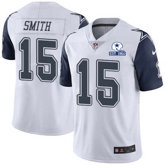 Nike Cowboys 15 Devin Smith White Men Stitched With Established In 1960 Patch NFL Limited Rush Jerse