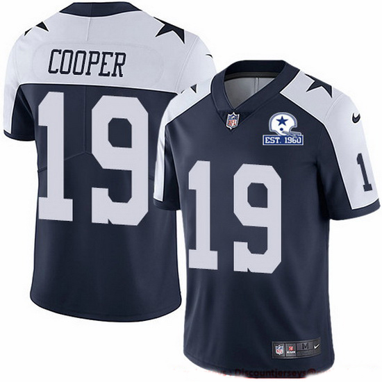 Nike Cowboys 19 Amari Cooper Navy Blue Thanksgiving Men Stitched With Established In 1960 Patch NFL 