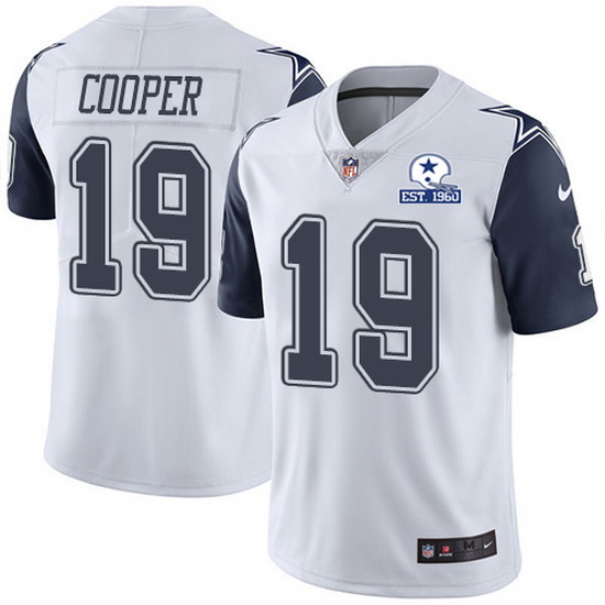 Nike Cowboys 19 Amari Cooper White Men Stitched With Established In 1960 Patch NFL Limited Rush Jers