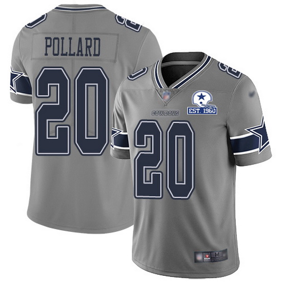 Nike Cowboys 20 Tony Pollard Gray Men Stitched With Established In 1960 Patch NFL Limited Inverted L