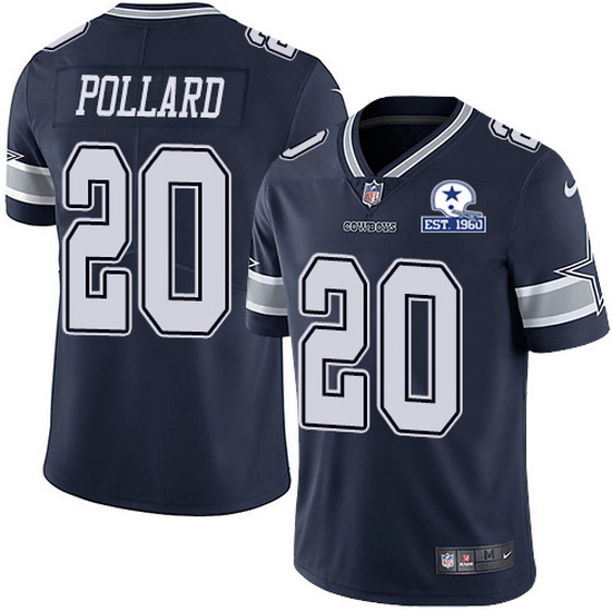 Nike Cowboys 20 Tony Pollard Navy Blue Team Color Men Stitched With Established In 1960 Patch NFL Va