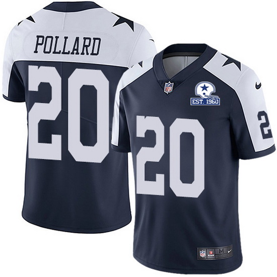 Nike Cowboys 20 Tony Pollard Navy Blue Thanksgiving Men Stitched With Established In 1960 Patch NFL 