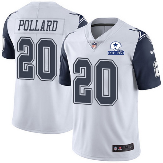 Nike Cowboys 20 Tony Pollard White Men Stitched With Established In 1960 Patch NFL Limited Rush Jers