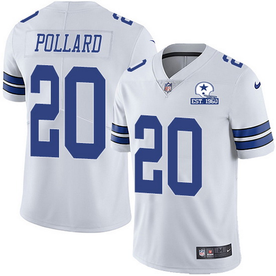 Nike Cowboys 20 Tony Pollard White Men Stitched With Established In 1960 Patch NFL Vapor Untouchable