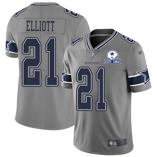 Nike Cowboys 21 Ezekiel Elliott Gray Men Stitched With Established In 1960 Patch NFL Limited Inverte