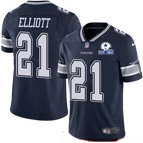 Nike Cowboys 21 Ezekiel Elliott Navy Blue Team Color Men Stitched With Established In 1960 Patch NFL