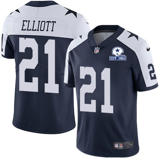 Nike Cowboys 21 Ezekiel Elliott Navy Blue Thanksgiving Men Stitched With Established In 1960 Patch N