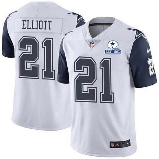 Nike Cowboys 21 Ezekiel Elliott White Men Stitched With Established In 1960 Patch NFL Limited Rush J