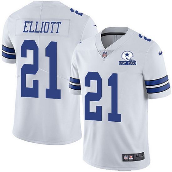 Nike Cowboys 21 Ezekiel Elliott White Men Stitched With Established In 1960 Patch NFL Vapor Untoucha