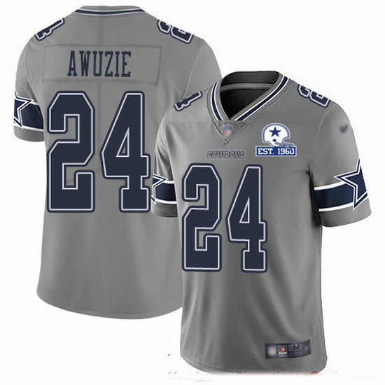 Nike Cowboys 24 Chidobe Awuzie Gray Men Stitched With Established In 1960 Patch NFL Limited Inverted