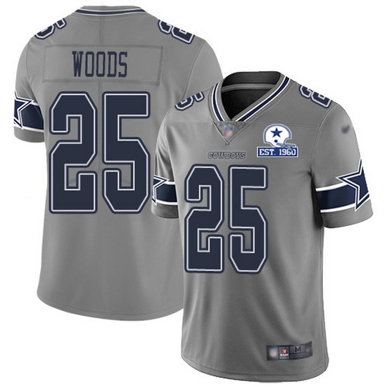 Nike Cowboys 25 Xavier Woods Gray Men Stitched With Established In 1960 Patch NFL Limited Inverted L