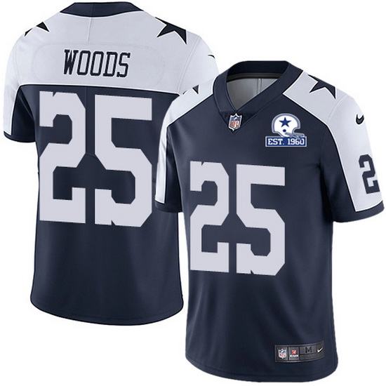 Nike Cowboys 25 Xavier Woods Navy Blue Thanksgiving Men Stitched With Established In 1960 Patch NFL 