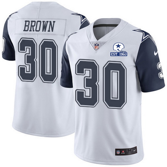 Nike Cowboys 30 Anthony Brown White Men Stitched With Established In 1960 Patch NFL Limited Rush Jer