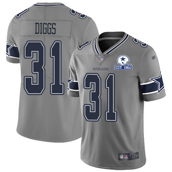 Nike Cowboys 31 Trevon Diggs Gray Men Stitched With Established In 1960 Patch NFL Limited Inverted L