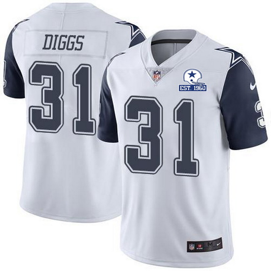 Nike Cowboys 31 Trevon Diggs White Men Stitched With Established In 1960 Patch NFL Limited Rush Jers