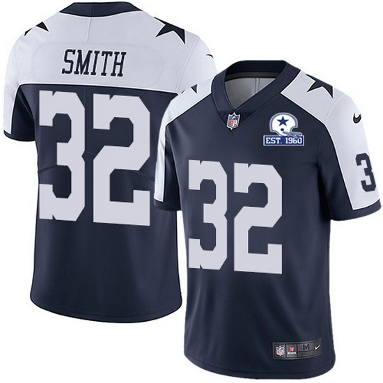 Nike Cowboys 32 Saivion Smith Navy Blue Thanksgiving Men Stitched With Established In 1960 Patch NFL